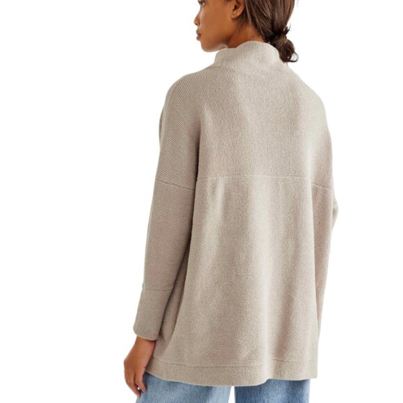Free People Ottoman Slouchy Tunic Sweater Dress Oyster Beige Cotton Women Small - Picture 3 of 14